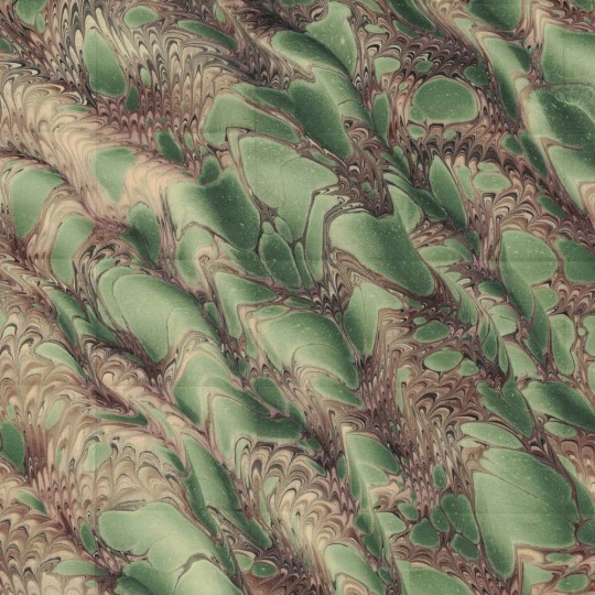 Hand Marbled Paper Dragon Skin Pattern in Green and Brown ~ Berretti Marbled Arts